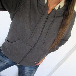 EDDIE BAUER Sweatshirt Size Large Gray Full Zip Sherpa Lined Hoodie